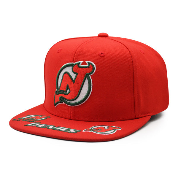New Jersey Devils Mitchell & Ness NHL HAT TRICK Snapback Adjustable Hat - Red/Green