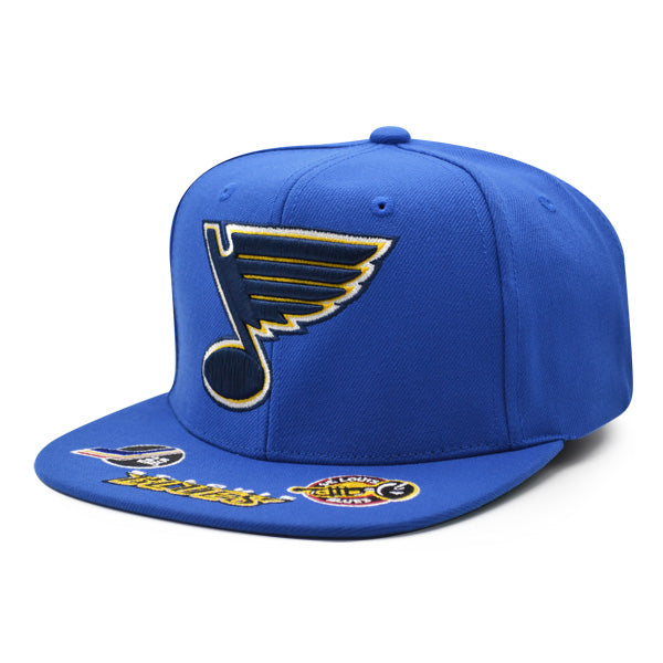 St.Louis Blue Mitchell & Ness NHL HAT TRICK Snapback Adjustable Hat - Royal/Yellow