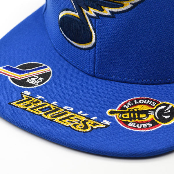 St.Louis Blue Mitchell & Ness NHL HAT TRICK Snapback Adjustable Hat - Royal/Yellow