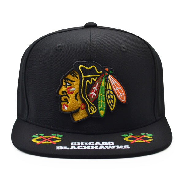 Chicago Blackhawks Mitchell & Ness NHL HAT TRICK Snapback Adjustable Hat - Black/Multi