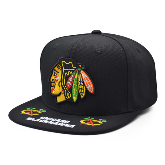 Chicago Blackhawks Mitchell & Ness NHL HAT TRICK Snapback Adjustable Hat - Black/Multi