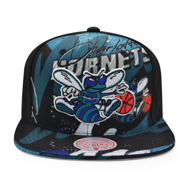Charlotte Hornets Mitchell & Ness HYPER LOOPS Snapback Hat - Black/Teal