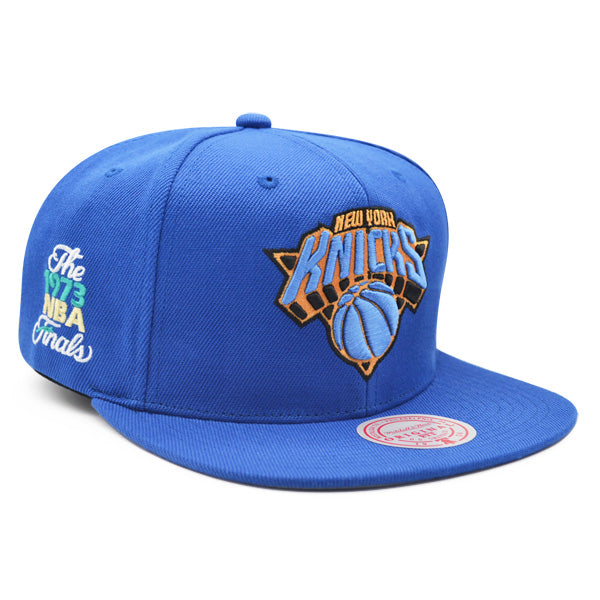 New York Knicks 1973 NBA FINALS Mitchell & Ness INVERTED LOGO Snapback Hat - Royal/Orange