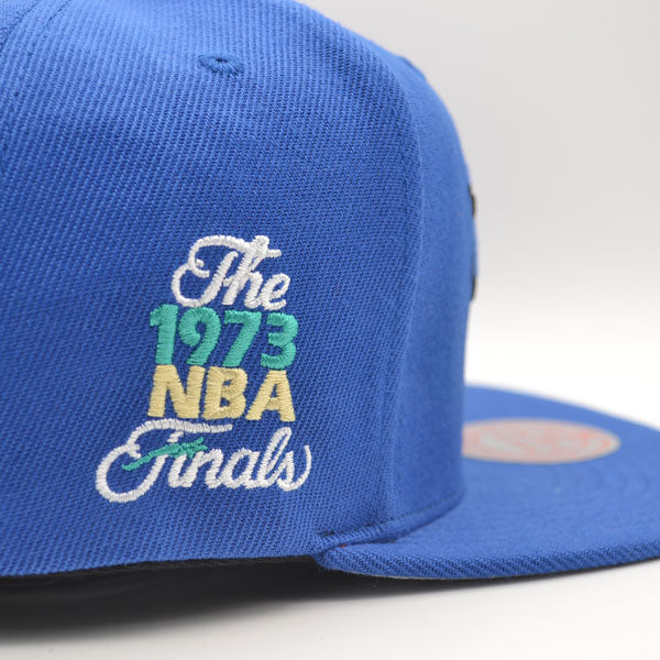 New York Knicks 1973 NBA FINALS Mitchell & Ness INVERTED LOGO Snapback Hat - Royal/Orange