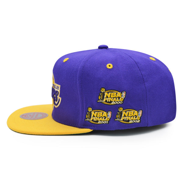 Los Angeles Lakers Mitchell & Ness 2-Tone NBA CHAMPIONS 2000-2002 Side Patch Snapback - Purple/Yellow