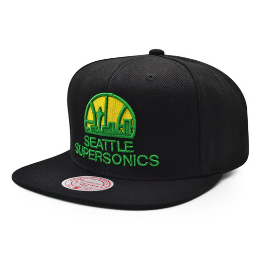 Seattle Supersonics Mitchell & Ness CLASSIC SOLID Snapback Hat - Black/Green