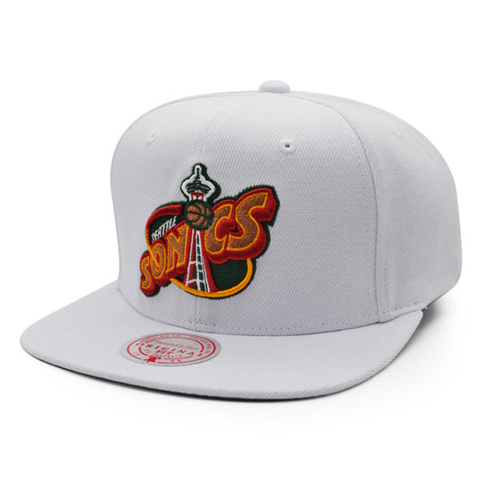 Seattle Supersonics Mitchell & Ness CLASSIC SOLID Snapback Hat - White/Copper