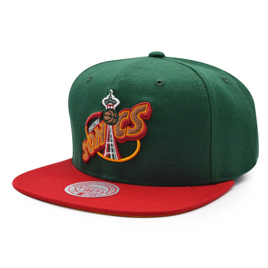 Seattle Supersonics Mitchell & Ness CLASSIC 2Tone Snapback Hat - Green/Red