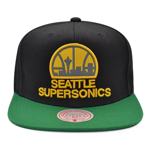 Seattle Supersonics Mitchell & Ness NBA REFLECTIVE TIME Snapback Hat - Black/Green/Yellow