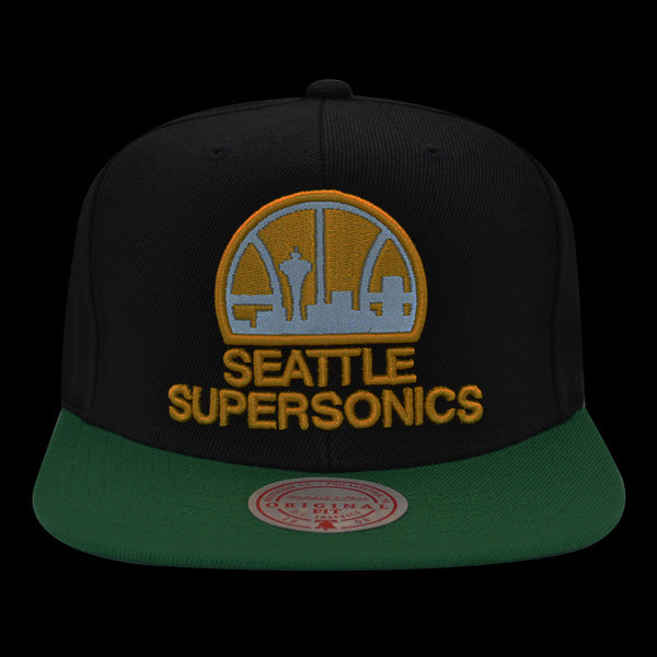 Seattle Supersonics Mitchell & Ness NBA REFLECTIVE TIME Snapback Hat - Black/Green/Yellow