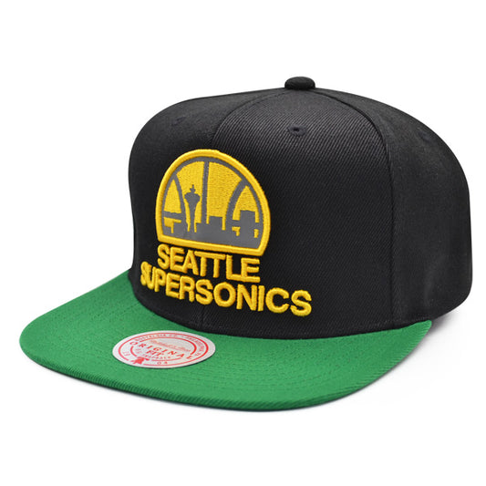 Seattle Supersonics Mitchell & Ness NBA REFLECTIVE TIME Snapback Hat - Black/Green/Yellow