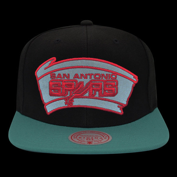 San Antonio Spurs Mitchell & Ness NBA REFLECTIVE TIME Snapback Hat - Black/Teal/Pink