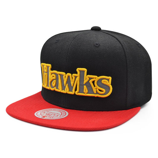 Atlanta Hawks Mitchell & Ness NBA REFLECTIVE TIME Snapback Hat - Black/Red/Yellow