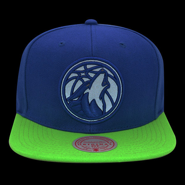 Minnesota Timberwolves Mitchell & Ness NBA REFLECTIVE TIME Snapback Hat - Royal/Lime