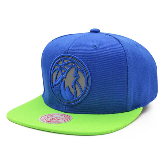 Minnesota Timberwolves Mitchell & Ness NBA REFLECTIVE TIME Snapback Hat - Royal/Lime