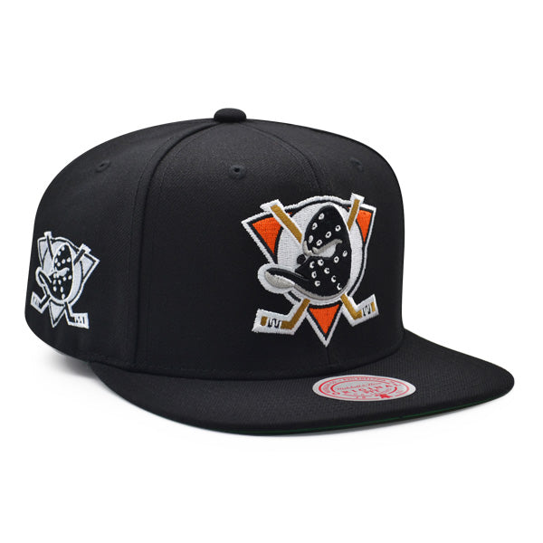 Anaheim Ducks Mitchell & Ness NHL ALTERNATE FLIP Snapback Adjustable Hat - Black/Orange