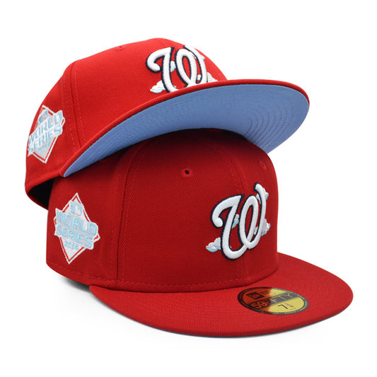Washington Nationals 2019 World Series New Era Exclusive COMIC CLOUD 59Fifty Fitted Hat - Red/Sky Bottom