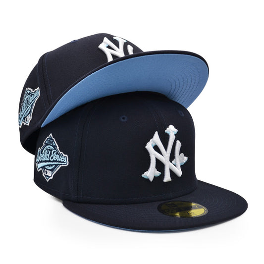 New York Yankees 1996 World Series New Era Exclusive COMIC CLOUD 59Fifty Fitted Hat - Navy/Sky Bottom