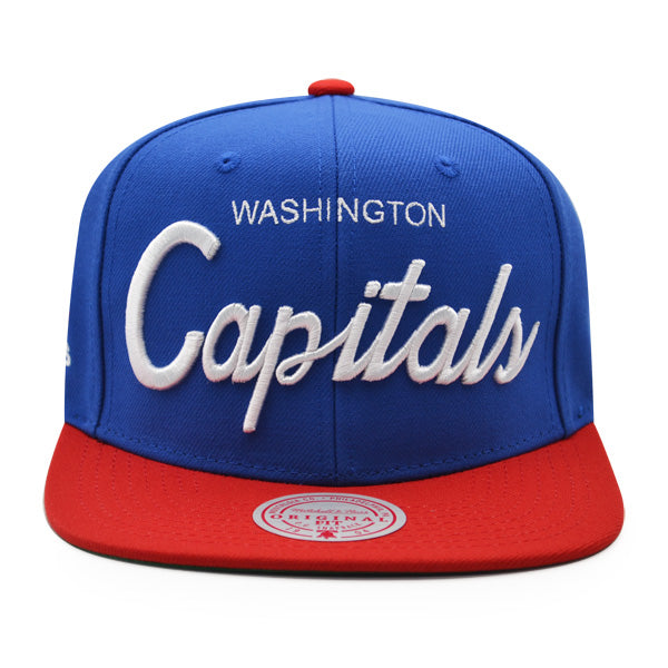 Washington Capitals Mitchell & Ness NHL VINTAGE SCRIPT Snapback Adjustable Hat - Royal/Red