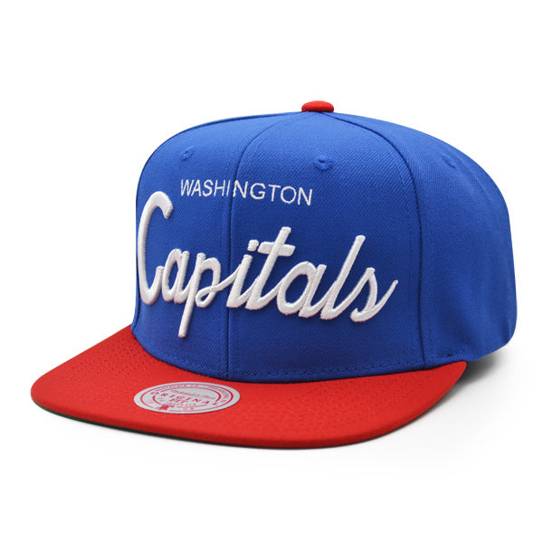 Washington Capitals Mitchell & Ness NHL VINTAGE SCRIPT Snapback Adjustable Hat - Royal/Red
