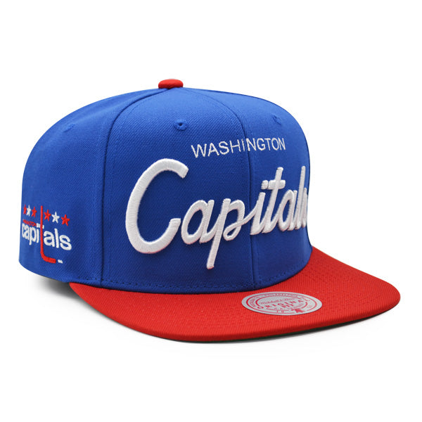 Washington Capitals Mitchell & Ness NHL VINTAGE SCRIPT Snapback Adjustable Hat - Royal/Red