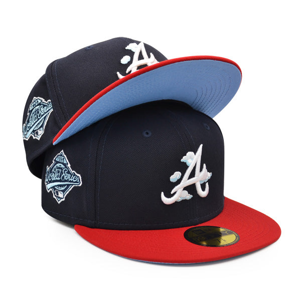 Atlanta Braves 1995 World Series New Era Exclusive COMIC CLOUD 59Fifty Fitted Hat - Navy/Red/Sky Bottom