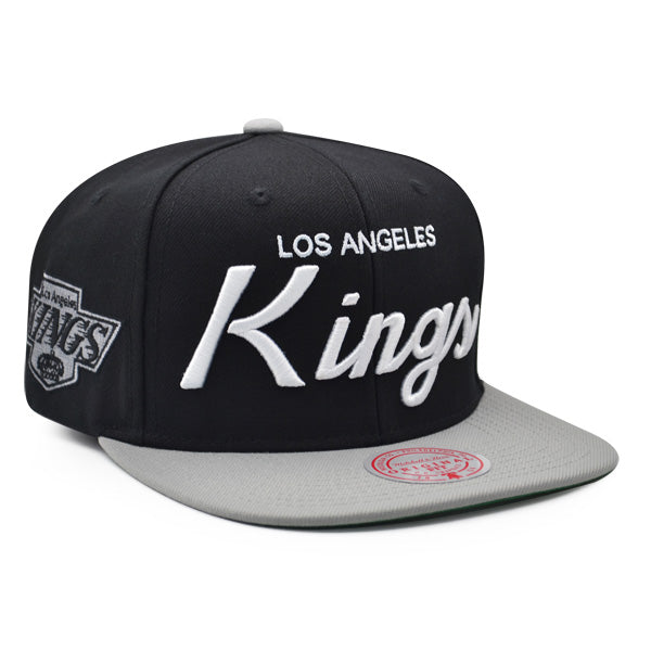 Los Angeles Kings Mitchell & Ness NHL VINTAGE SCRIPT Snapback Adjustable Hat - Black/Gray