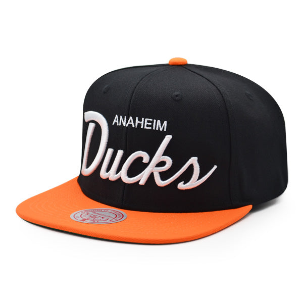 Anaheim Ducks Mitchell & Ness NHL VINTAGE SCRIPT Snapback Adjustable Hat - Black/Orange
