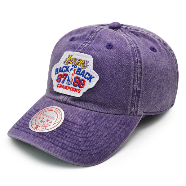 Los Angeles Lakers Exclusive Mitchell & Ness 1987-88 NBA Back to Back CHAMPIONS Dad Strapback Hat - Purple