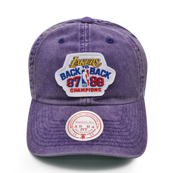 Los Angeles Lakers Exclusive Mitchell & Ness 1987-88 NBA Back to Back CHAMPIONS Dad Strapback Hat - Purple