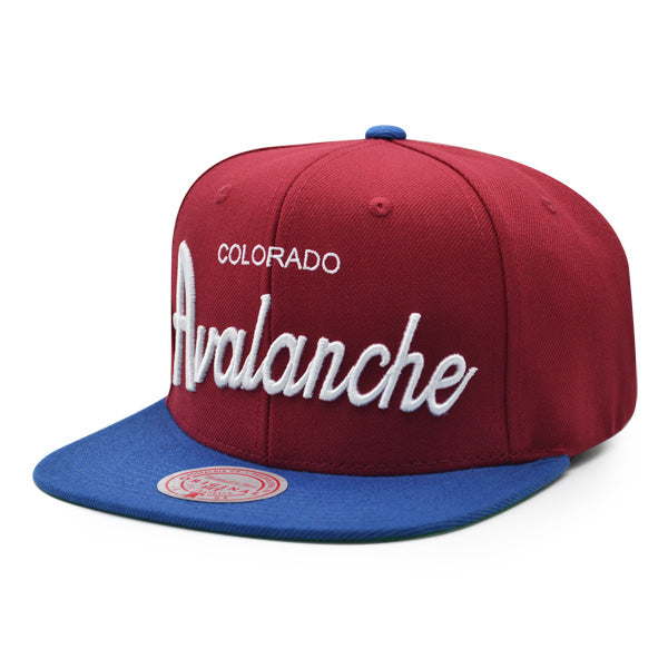 Colorado Avalanche Mitchell & Ness NHL VINTAGE SCRIPT Snapback Adjustable Hat - Maroon/Blue