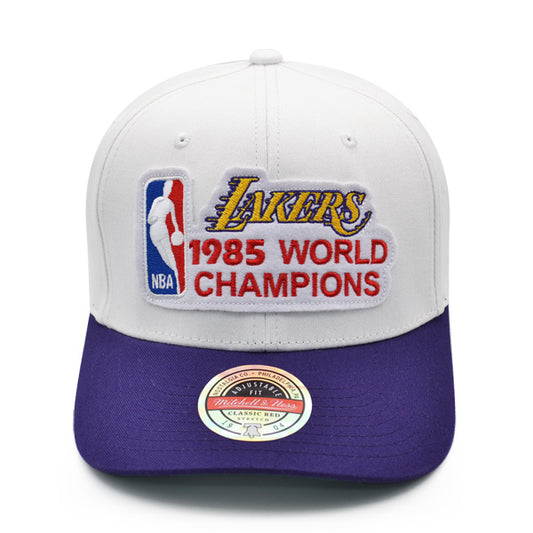 Los Angeles Lakers Exclusive Mitchell & Ness 1985 NBA World Champions Locker Room Stretch Snapback Hat - White/Purple
