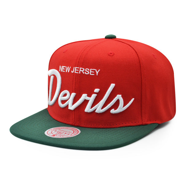 New Jersey Devils Mitchell & Ness NHL VINTAGE SCRIPT Snapback Adjustable Hat -Red/Green