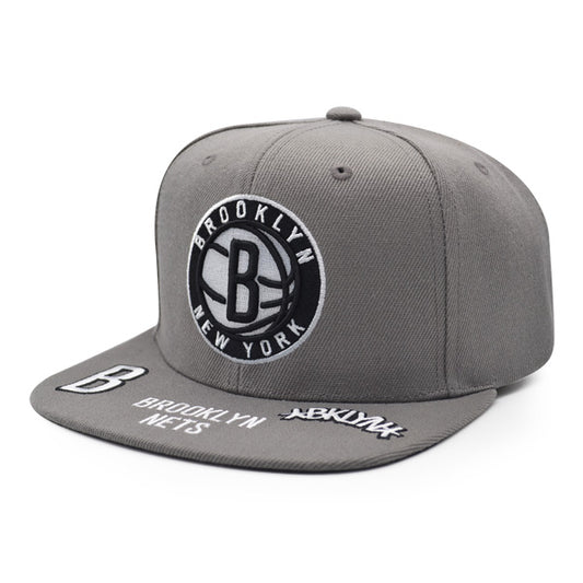 Brookln Nets Mitchell & Ness NBA FRONT LOADED Snapback Hat- Gray/Black