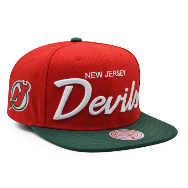New Jersey Devils Mitchell & Ness NHL VINTAGE SCRIPT Snapback Adjustable Hat -Red/Green