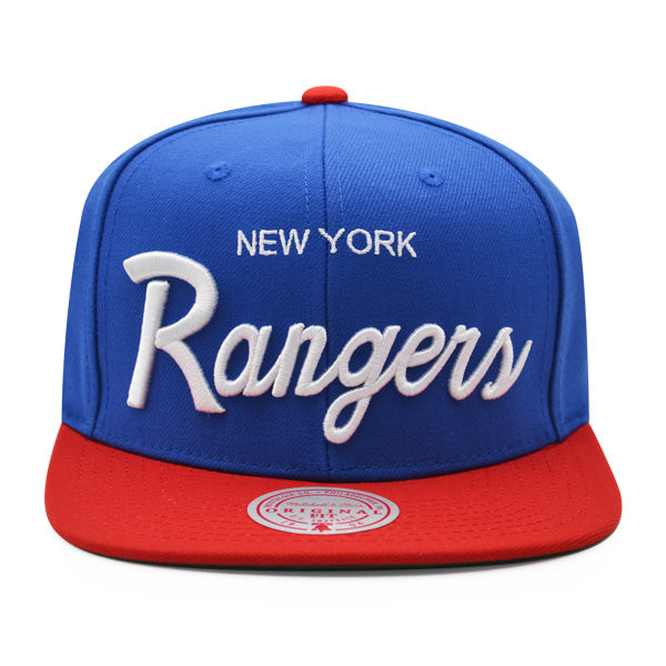 New York Rangers Mitchell & Ness NHL VINTAGE SCRIPT Snapback Adjustable Hat -Royal/Red