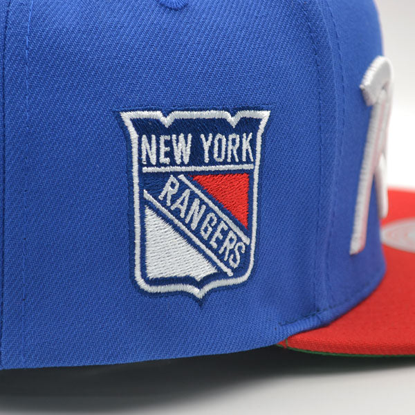 New York Rangers Mitchell & Ness NHL VINTAGE SCRIPT Snapback Adjustable Hat -Royal/Red