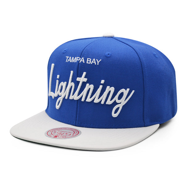 Tampa Bay Lightning Mitchell & Ness NHL VINTAGE SCRIPT Snapback Adjustable Hat -Royal/White