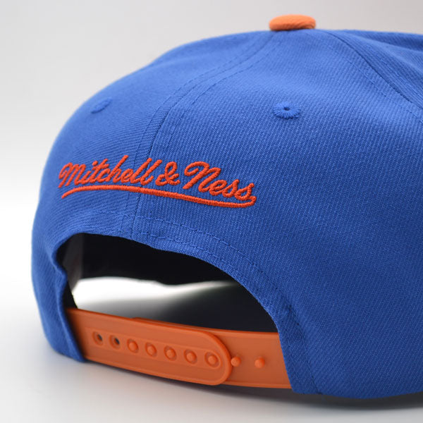 Edmonton Oilers Mitchell & Ness NHL VINTAGE SCRIPT Snapback Adjustable Hat -Royal/Orange