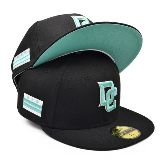 Washington Nationals DC CITY FLAG Exclusive New Era 59Fifty Fitted Hat - Black/Mint Bottom