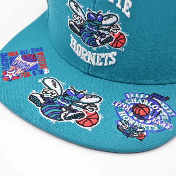 Charlotte Hornets Mitchell & Ness NBA FRONT LOADED Snapback Hat- Teal/Purple