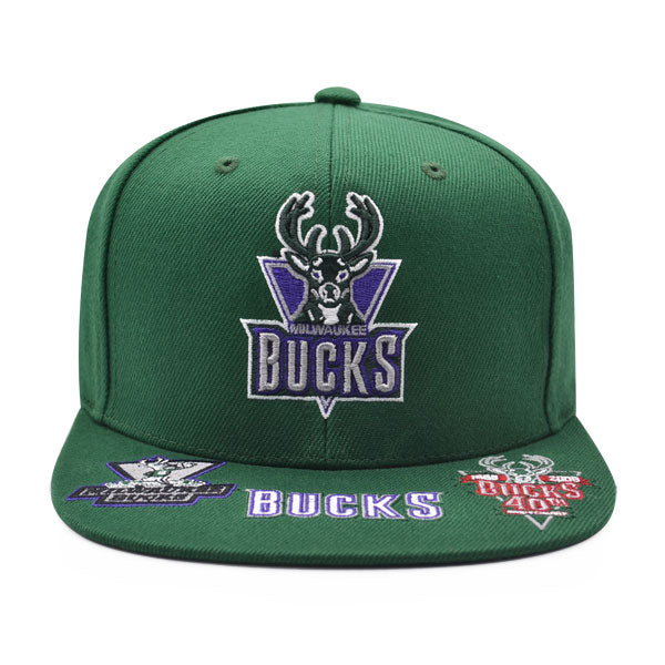 Milwaukee Bucks Mitchell & Ness NBA FRONT LOADED Snapback Hat- Green/Purple