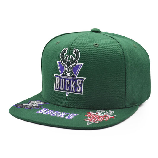 Milwaukee Bucks Mitchell & Ness NBA FRONT LOADED Snapback Hat- Green/Purple