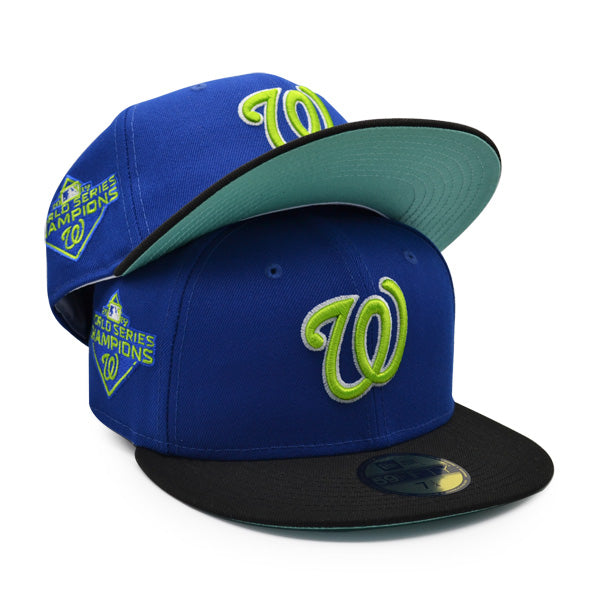 Washington Nationals 2019 WORLD SERIES Exclusive New Era 59Fifty Fitted Hat – Royal/Lime/Mint Bottom