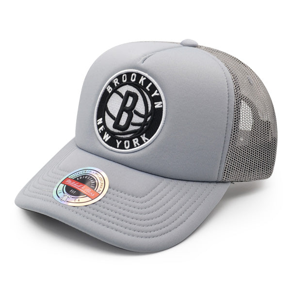 Brooklyn Nets Mitchell & Ness KEEP ON TRUCKIN Foam Trucker Snapback Hat -Gray/Black