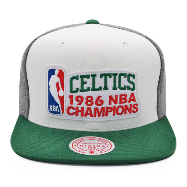 Boston Celtics Exclusive Mitchell & Ness 1986 NBA World Champions Locker Room Snapback Hat - White/Green/Gray