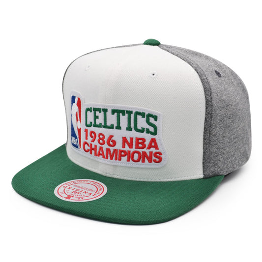 Boston Celtics Exclusive Mitchell & Ness 1986 NBA World Champions Locker Room Snapback Hat - White/Green/Gray