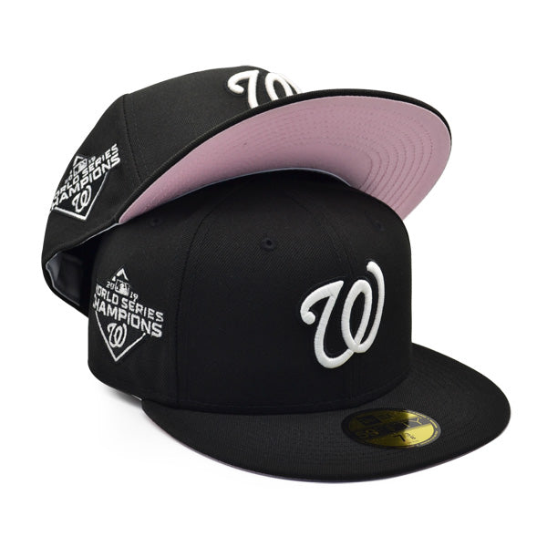 Washington Nationals 2019 WORLD SERIES Exclusive New Era 59Fifty Fitted Hat – Black/White Glow/Pink Bottom