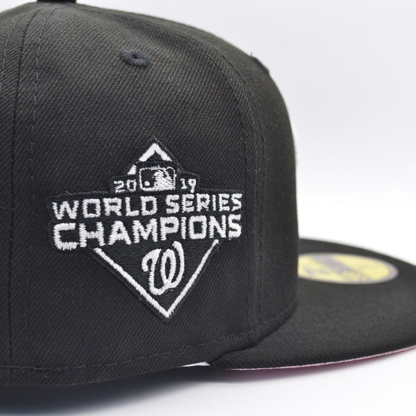 Washington Nationals 2019 WORLD SERIES Exclusive New Era 59Fifty Fitted Hat – Black/White Glow/Pink Bottom