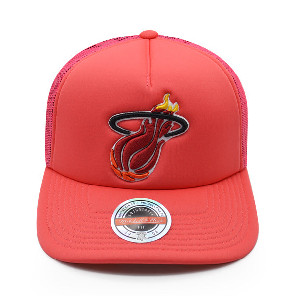 Miami Heat Mitchell & Ness KEEP ON TRUCKIN Foam Trucker Snapback Hat -Pink/Orange